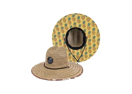 Custom Straw Lifeguard Hats with Patch Logo Printed Under Brim - 翻译中...